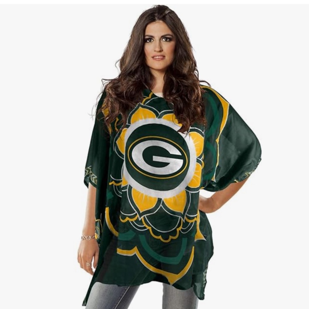 NFL Green Bay Packers Women’s Sheer Caftan With Flower Design - Little Earth